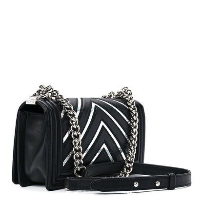 Chanel Lambskin Iridescent PVC Chevron Quilted Medium Boy Flap Black Silver 3 of 11