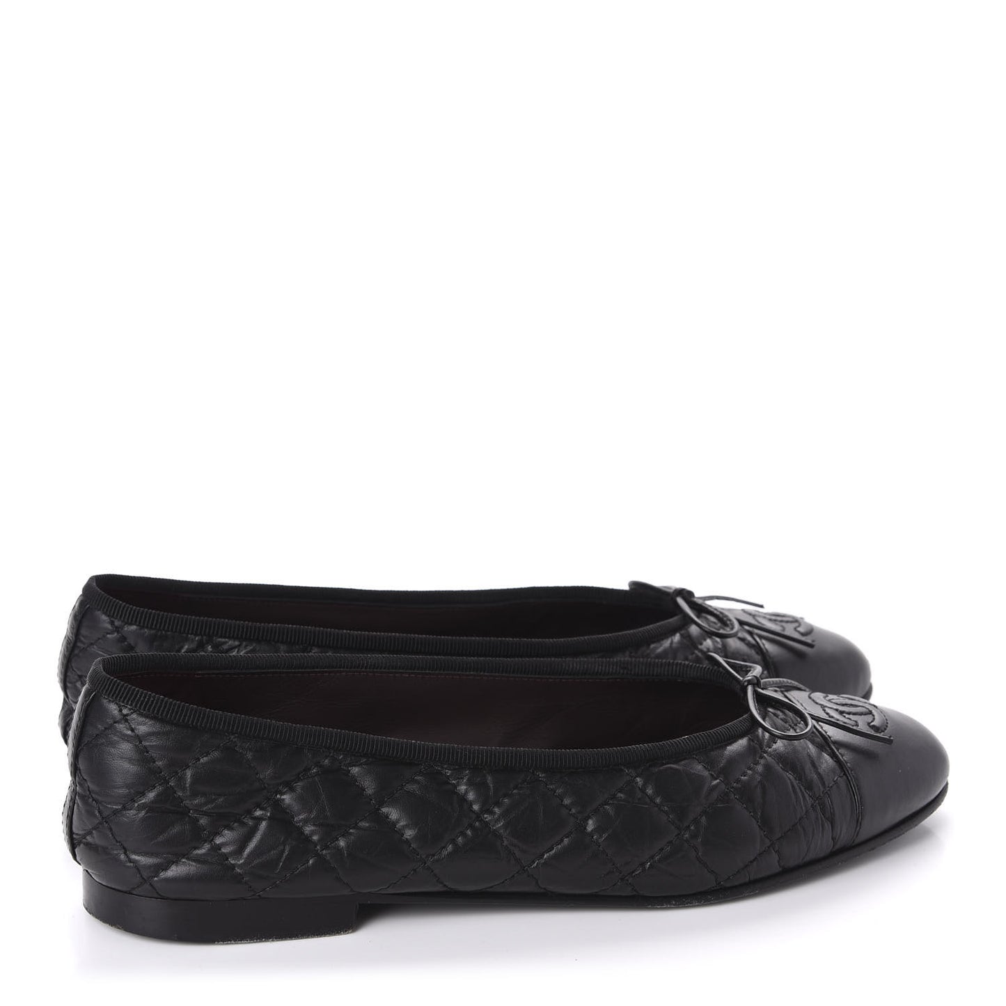 Aged Calfskin Quilted CC Cap Toe Ballerina Flats 39 Black
