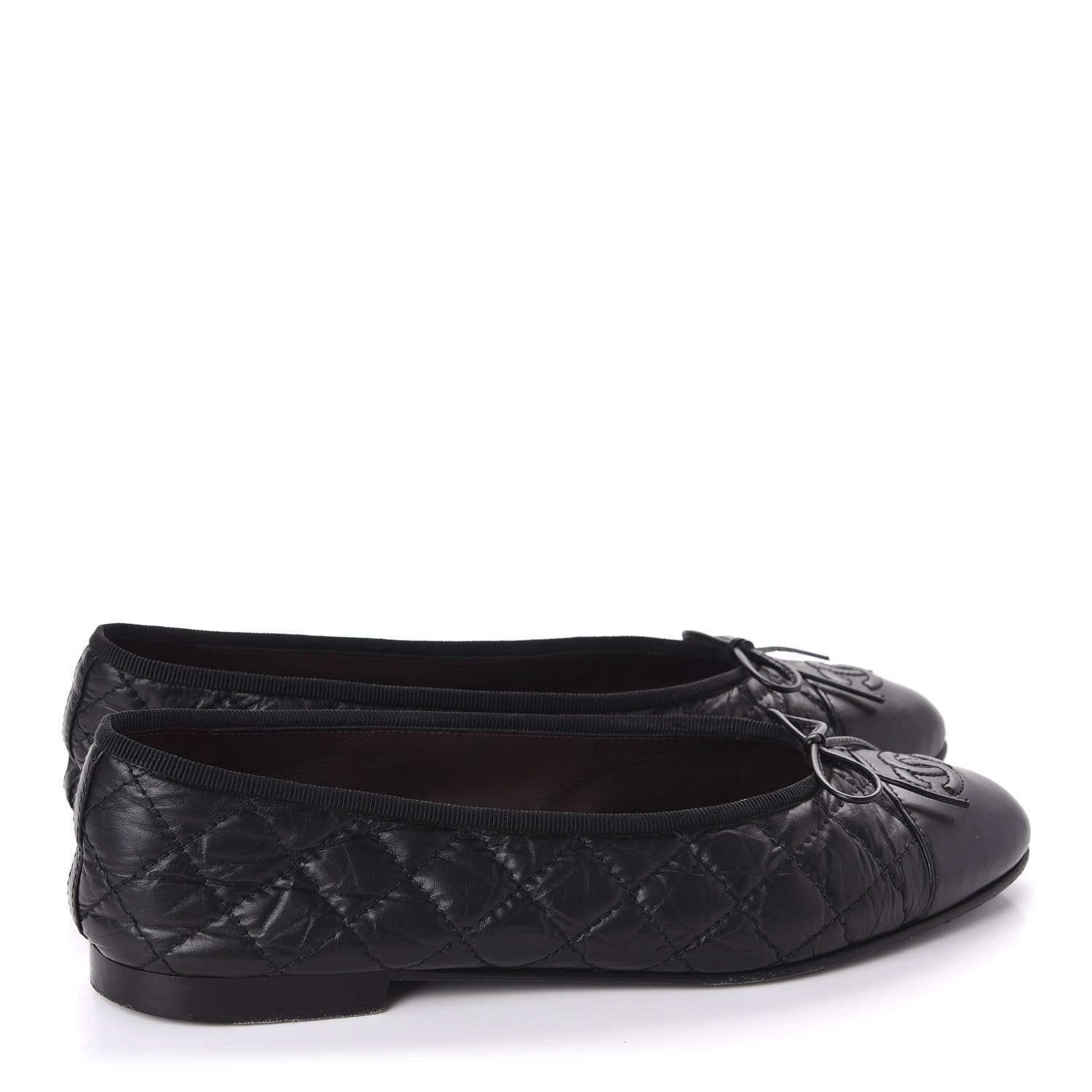 Chanel Aged Calfskin Quilted CC Cap Toe Ballerina Flats 39 Black 4 of 11