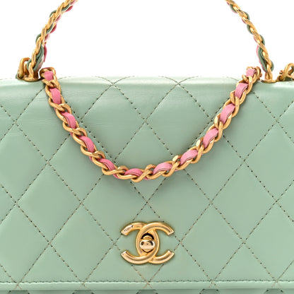 Chanel Shiny Calfskin Quilted Metal Top Handle Wallet On Chain WOC Light Green 9 of 15