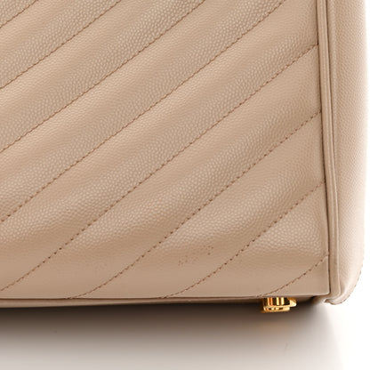 Saint Laurent Grain De Poudre Matelasse Chevron Monogram Shopping Bag Dark Beige 16 of 22