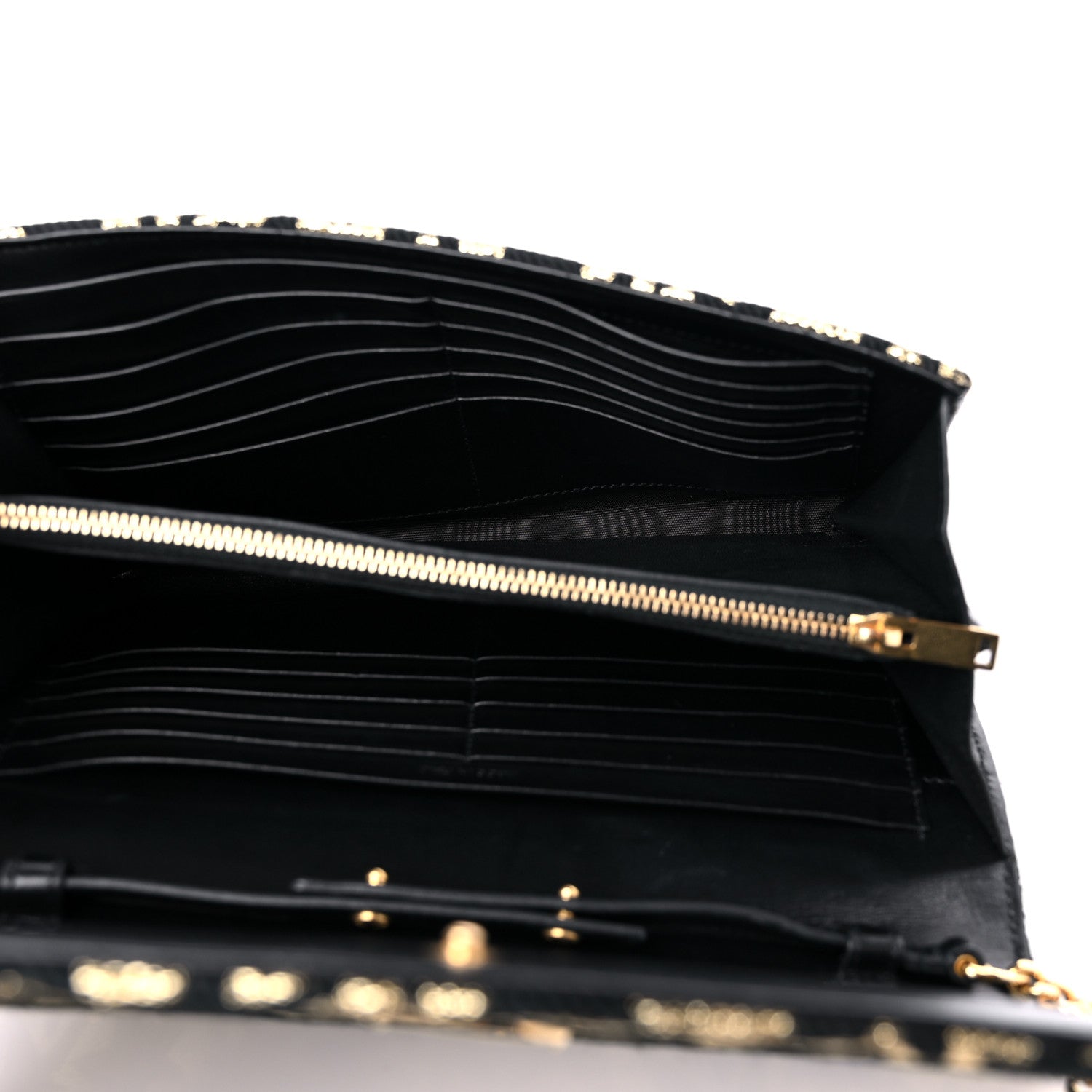 Saint Laurent Canvas Star Print Monogram Chain Wallet Gold Black 5 of 12
