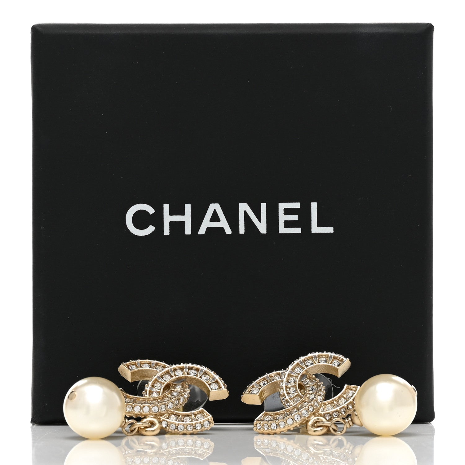 Chanel Crystal Pearl CC Drop Earrings Gold 5 of 5