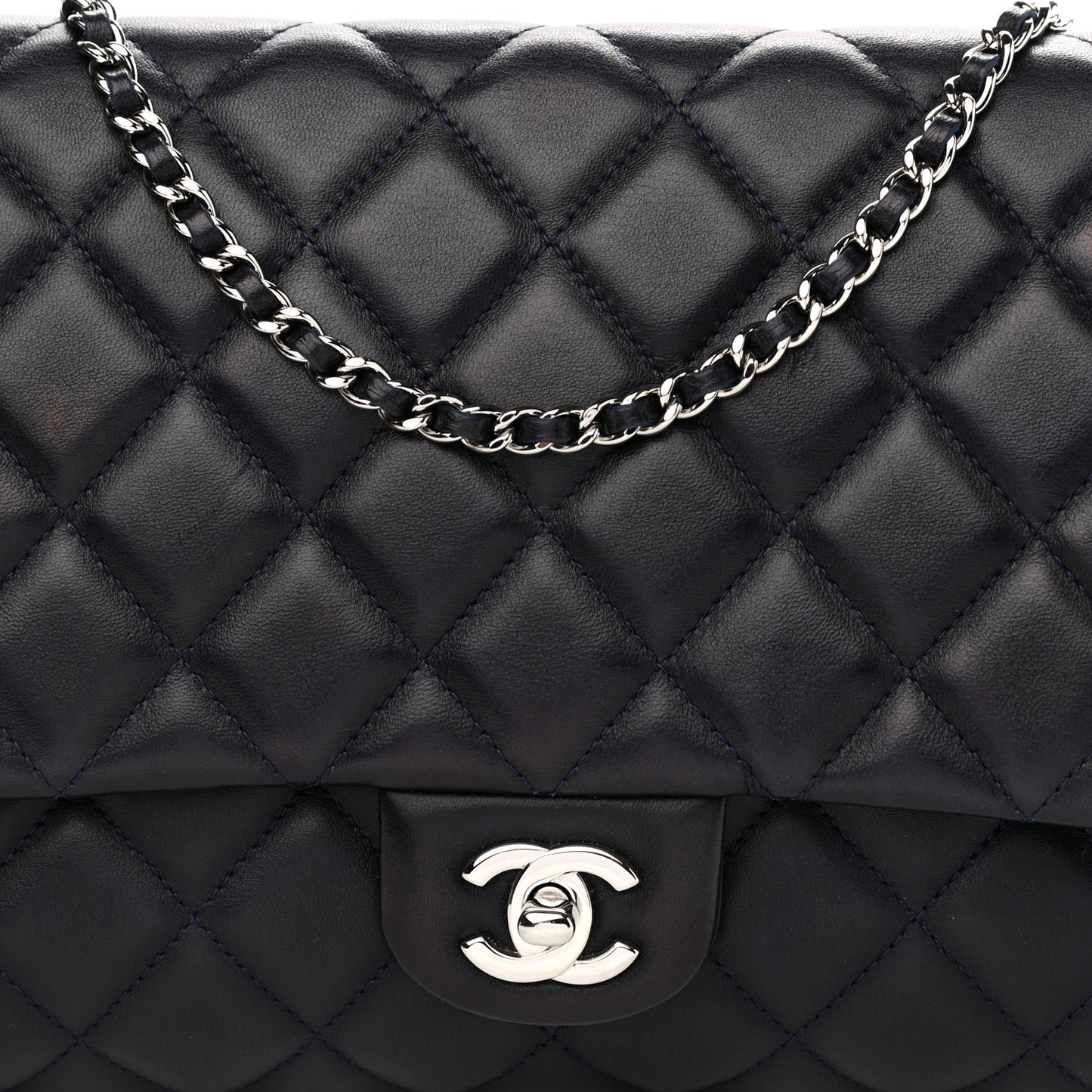 Lambskin Quilted Clutch With Chain Flap Black