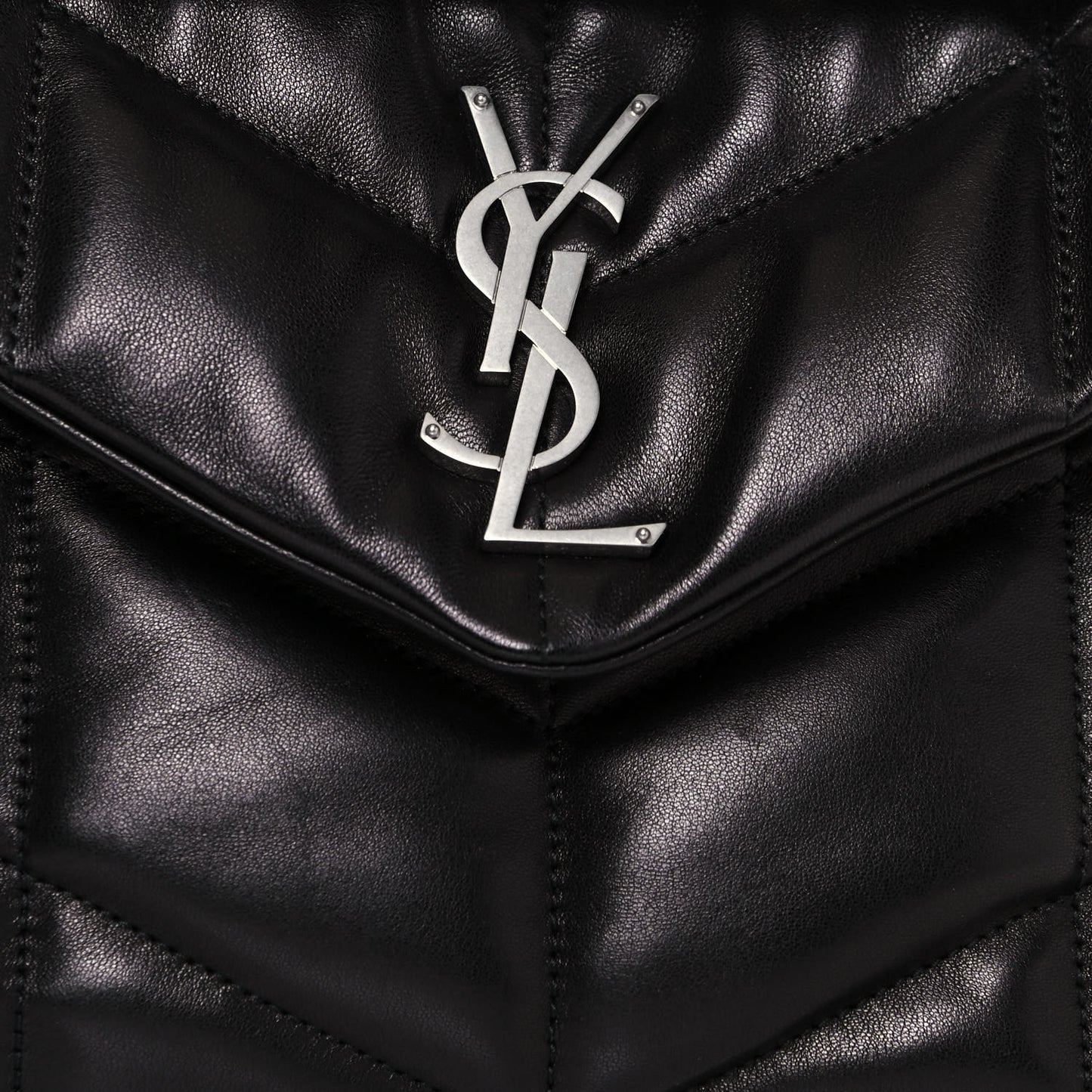 Lambskin Quilted Small Loulou Puffer Monogram Chain Satchel Black