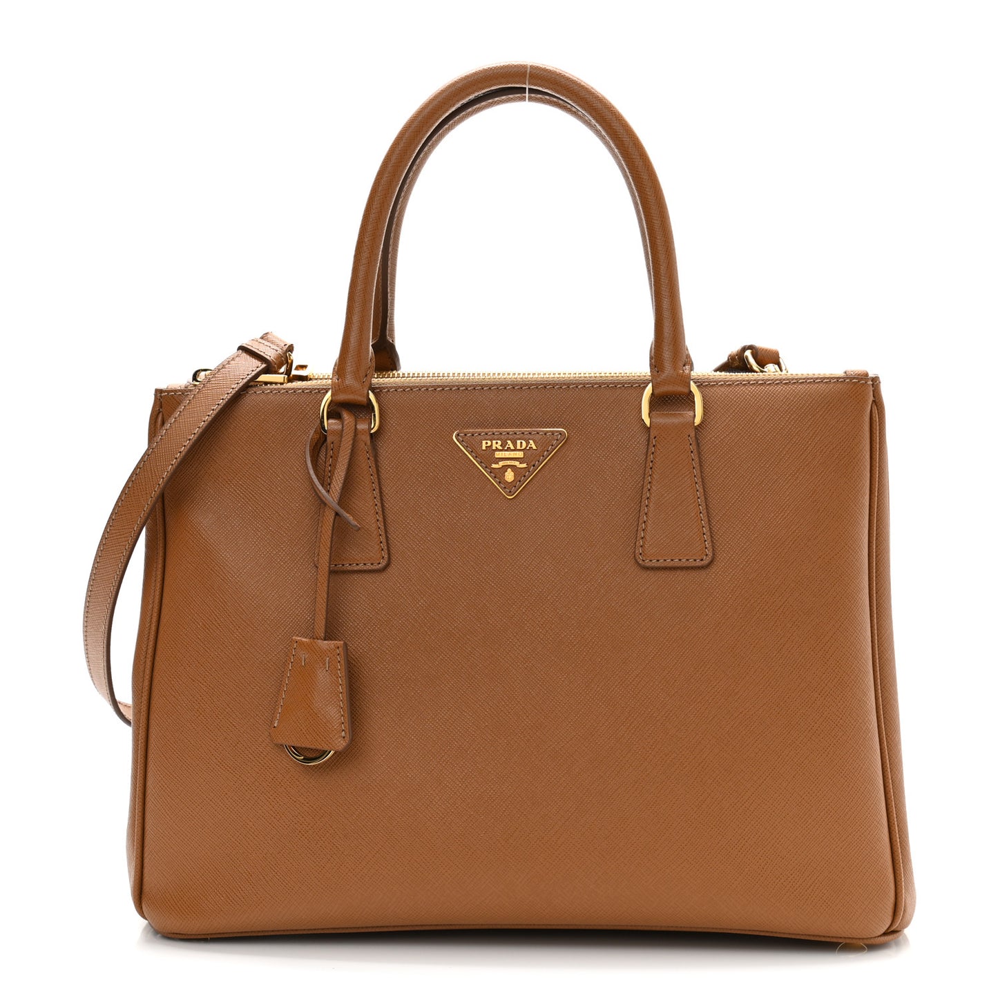Saffiano Lux Large Galleria Double Zip Tote Caramel