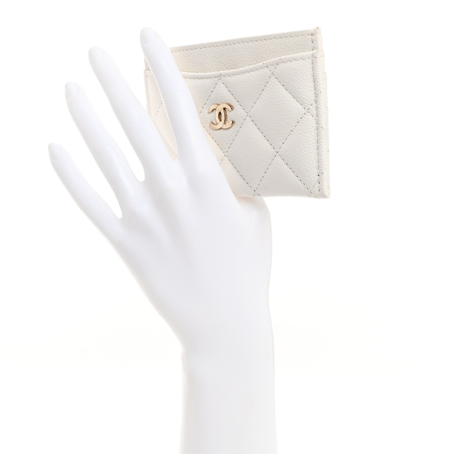 Caviar Quilted Card Holder White