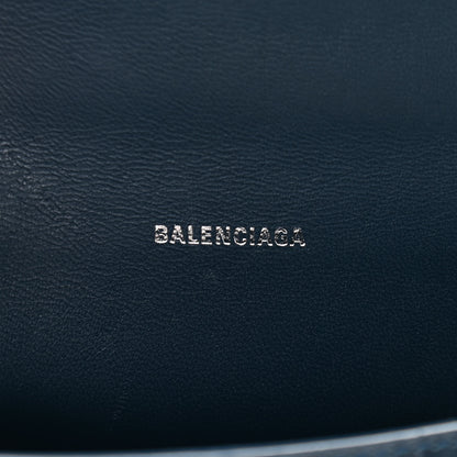 Balenciaga Shiny Calfskin Crocodile Embossed Hourglass Top Handle Bag XS Denim Blue 6 of 13