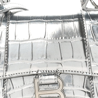 Balenciaga Metallic Calfskin Crocodile Embossed Hourglass Top Handle Bag XS Silver 7 of 10