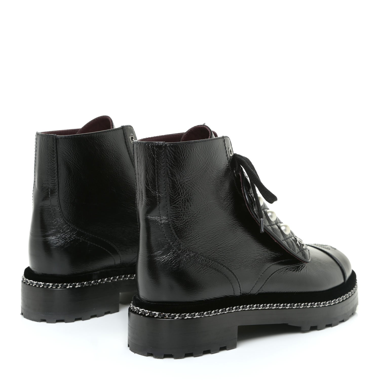 Chanel Crackled Calfskin Velvet Pearl Combat Short Boots 39 Black 4 of 19