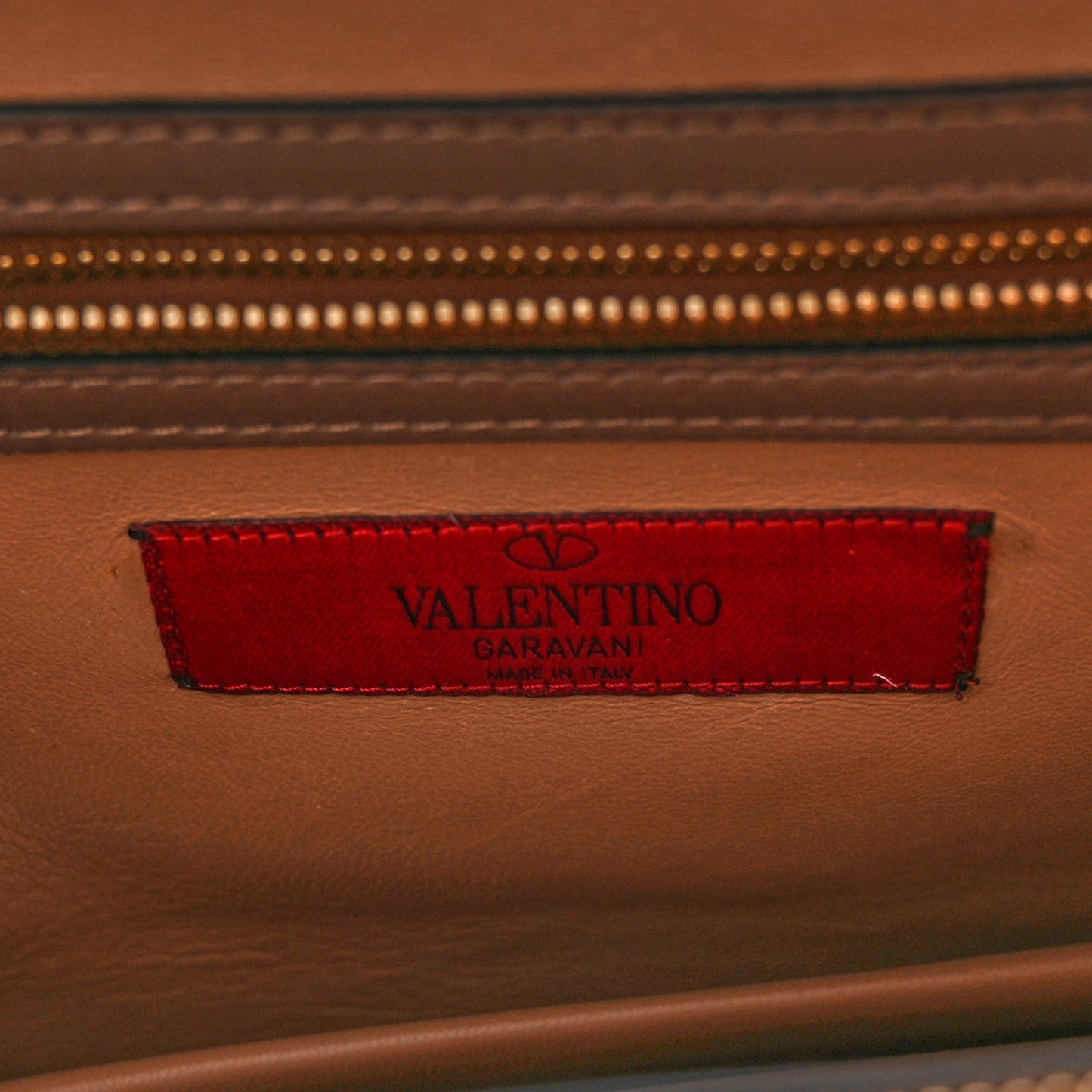 Calfskin Rivet Colorblock Double Handle Shoulder Bag Brown Green