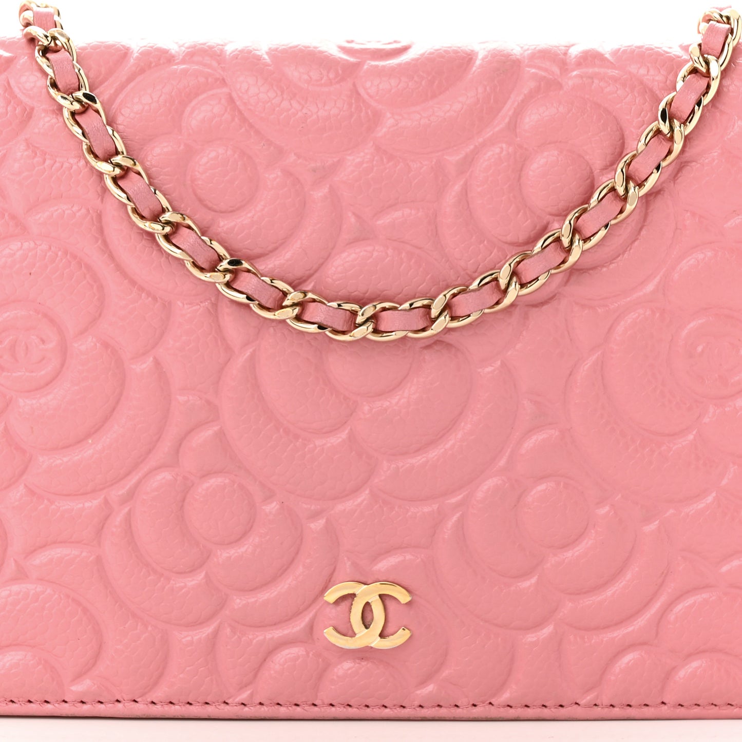Caviar Camellia Embossed Wallet On Chain WOC Light Pink