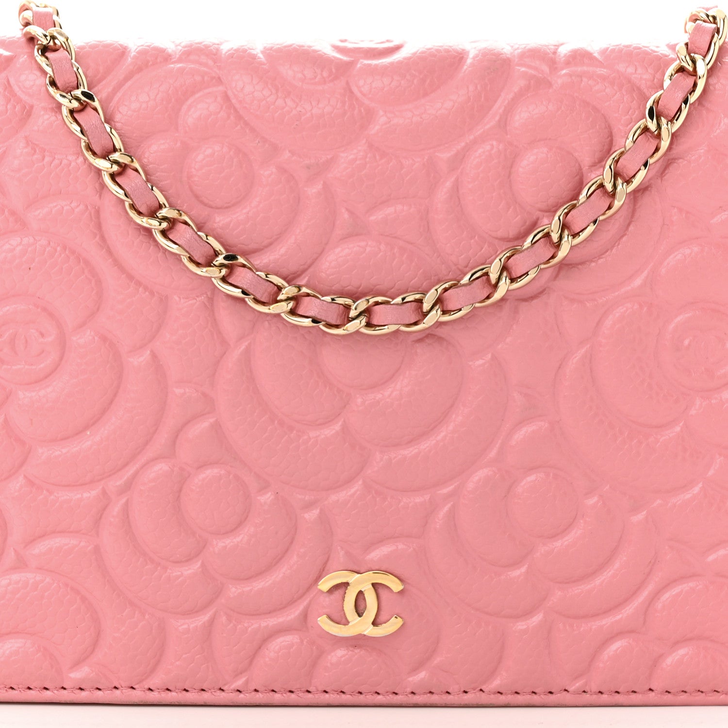 Chanel Caviar Camellia Embossed Wallet On Chain WOC Light Pink 9 of 16
