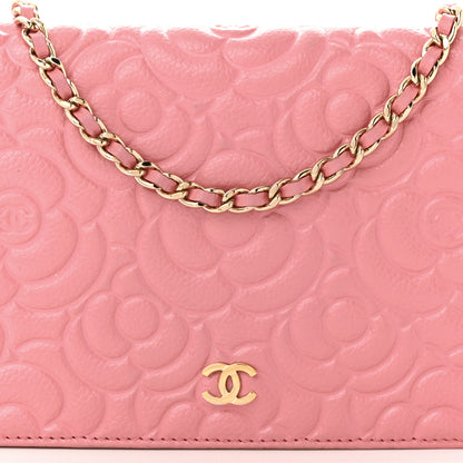 Chanel Caviar Camellia Embossed Wallet On Chain WOC Light Pink 9 of 16