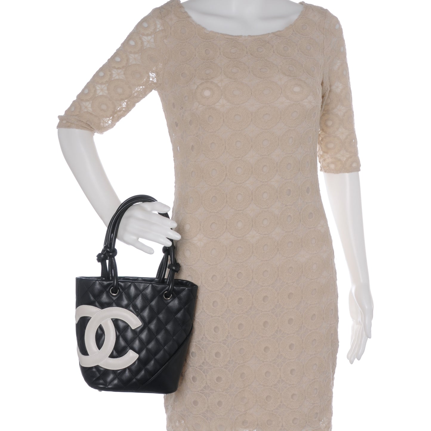 Calfskin Quilted Small Cambon Tote Black White