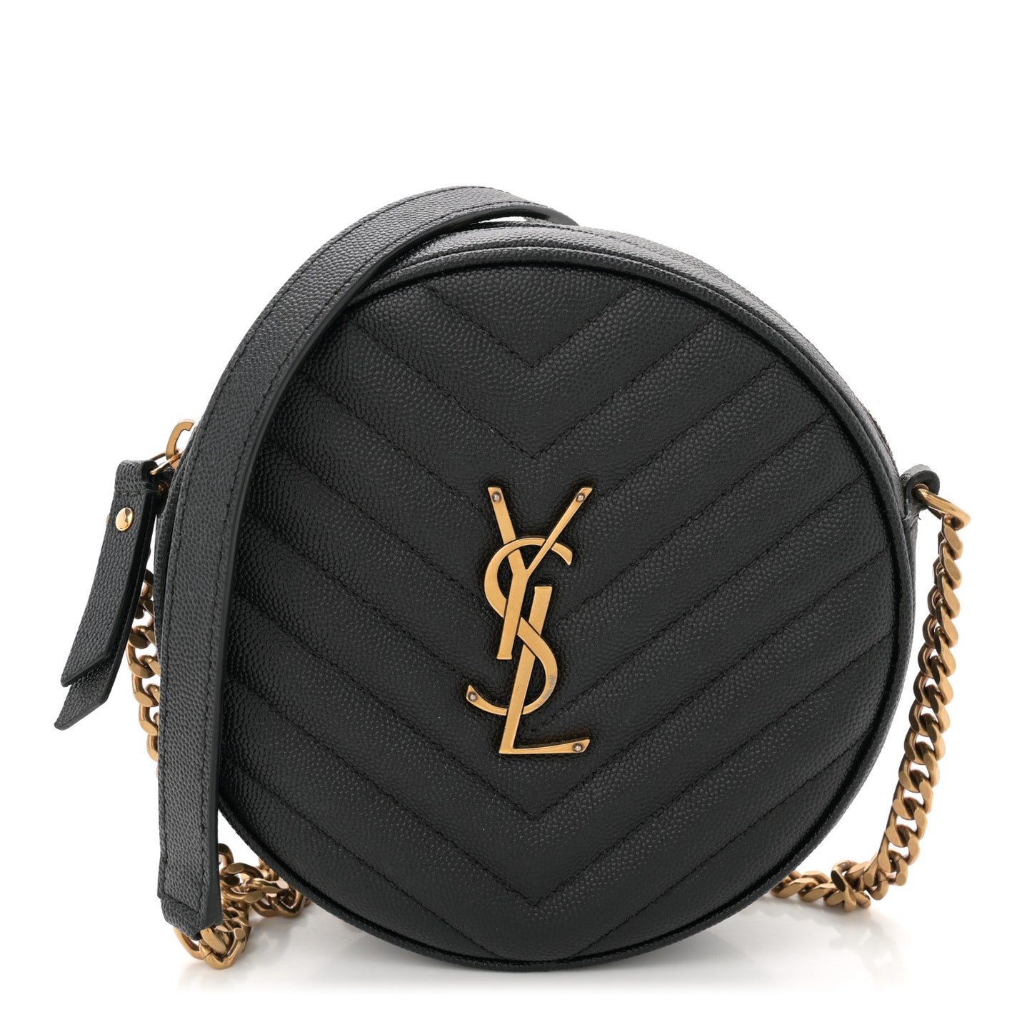 Grain De Poudre Matelasse Chevron Quilted Round Vinyle Camera Bag Black
