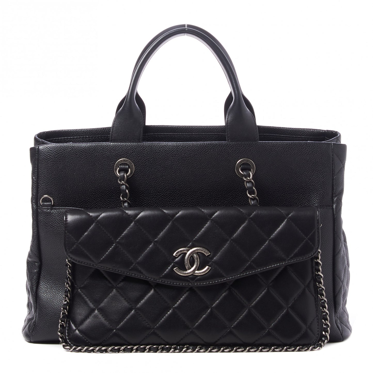 Caviar Lambskin Quilted Large Coco Break Shopping Bag Black