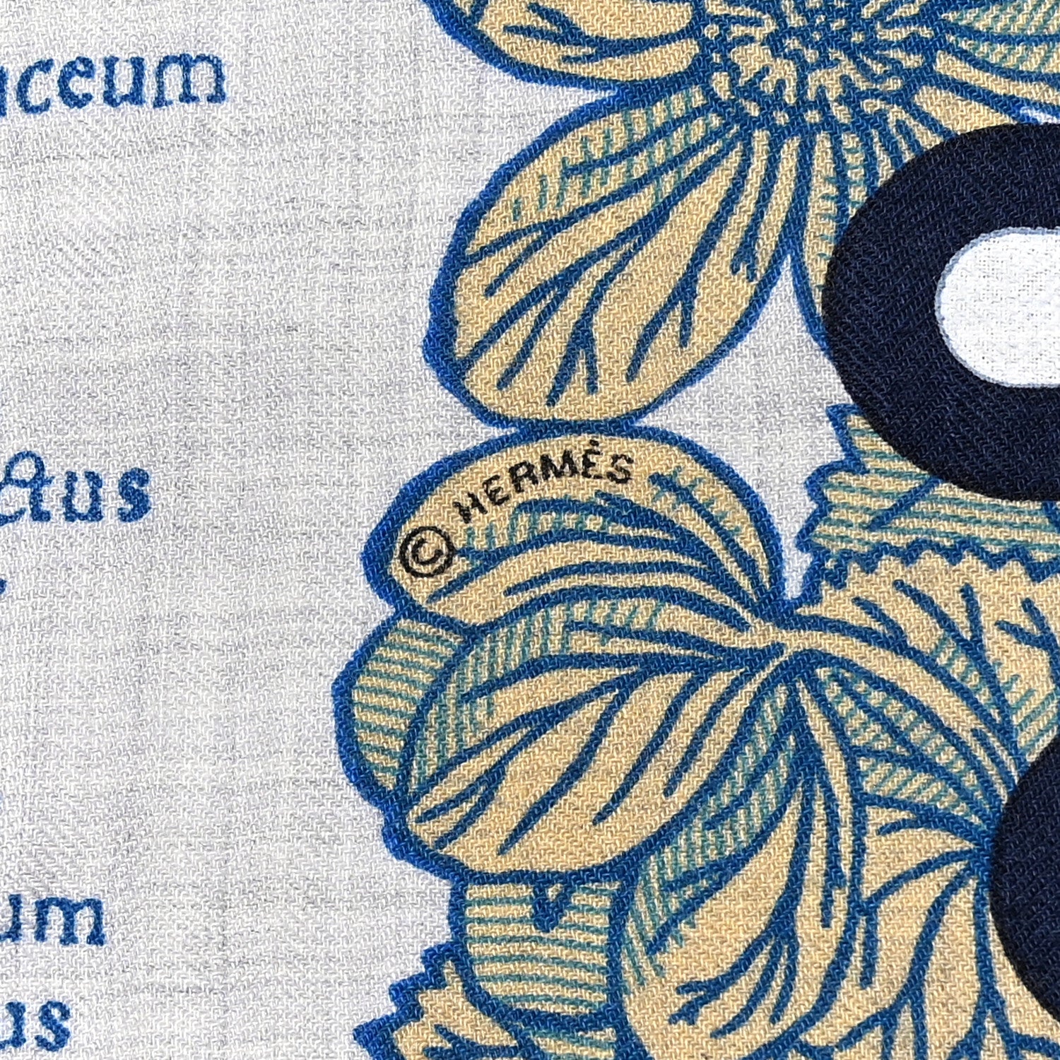 Hermes Cashmere Silk Botanica Grafica Shawl 140 Gris Chiné Bleu Noisette 4 of 5