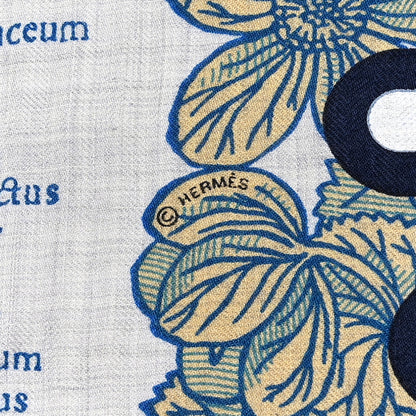 Hermes Cashmere Silk Botanica Grafica Shawl 140 Gris Chiné Bleu Noisette 4 of 5