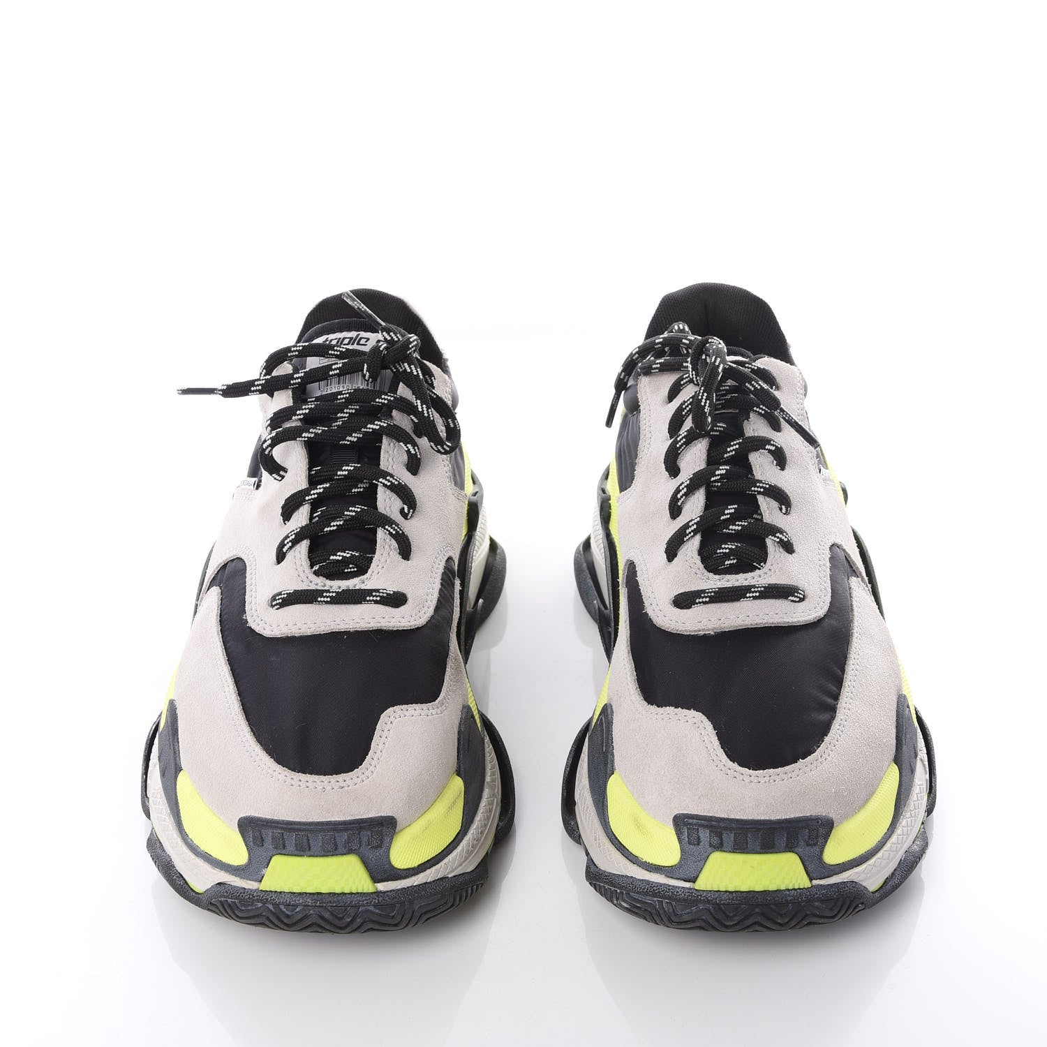 Balenciaga Nylon Suede Mens Triple S 2.0 Sneakers 41 Gris Black Jaune Fluo 5 of 10