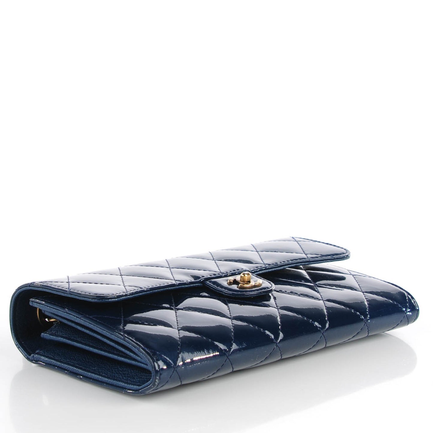 Patent Goatskin Quilted CC Eyelet Wallet On Chain Blue