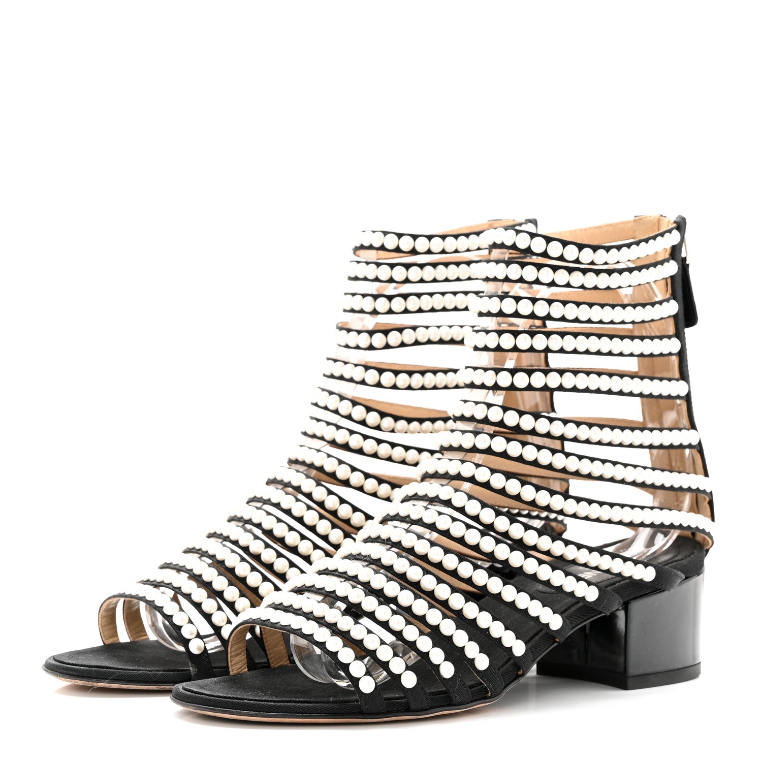 Chanel Calfskin Pearl Gladiator Sandals 37.5 Black 3 of 12