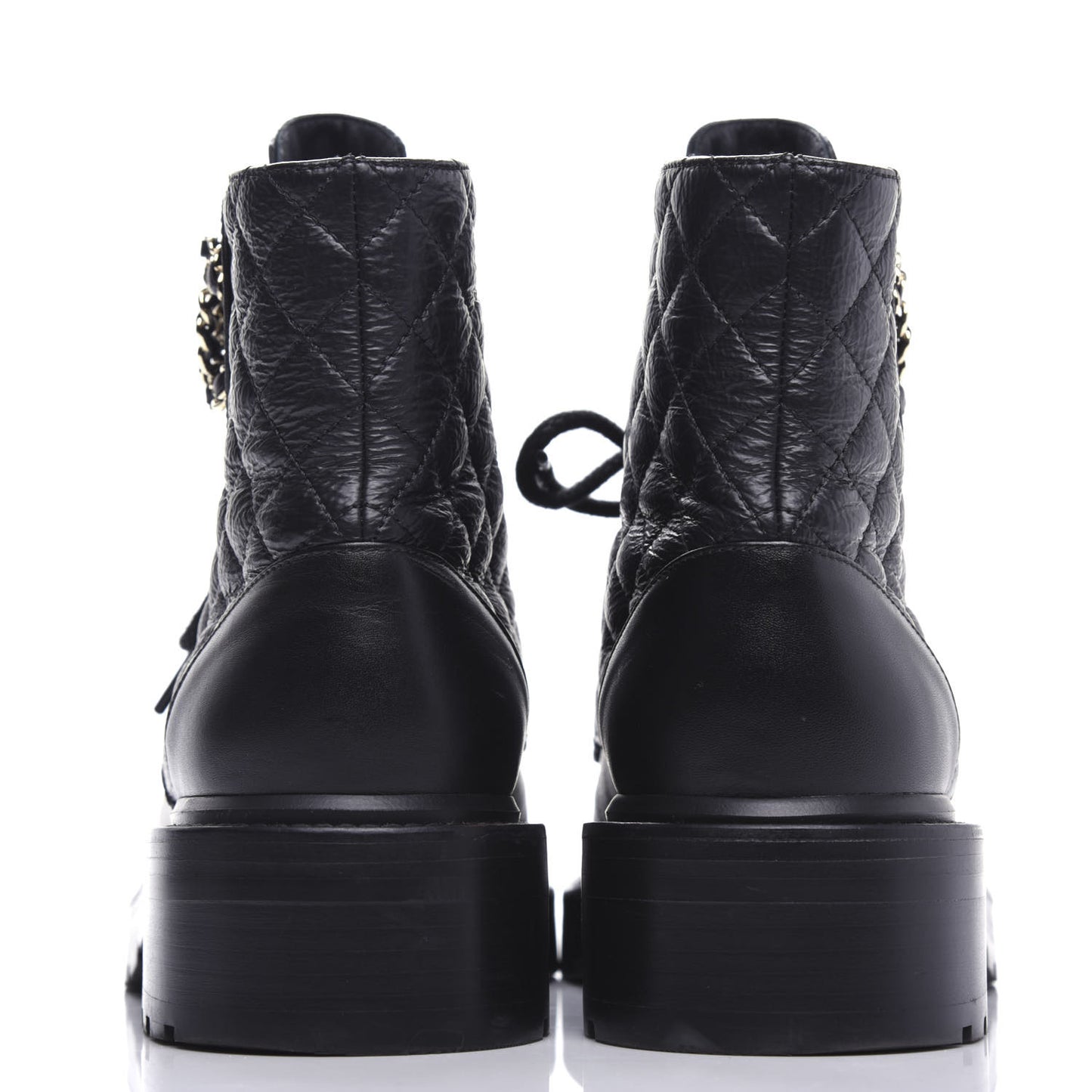 Shiny Goatskin Calfskin Quilted Lace Up Combat Boots 38 Black