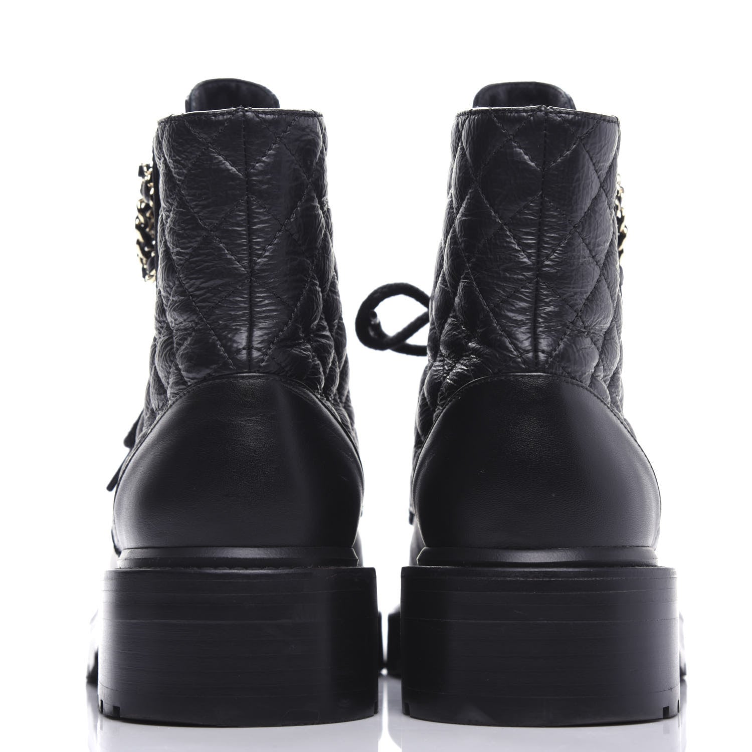 Chanel Shiny Goatskin Calfskin Quilted Lace Up Combat Boots 38 Black 7 of 10