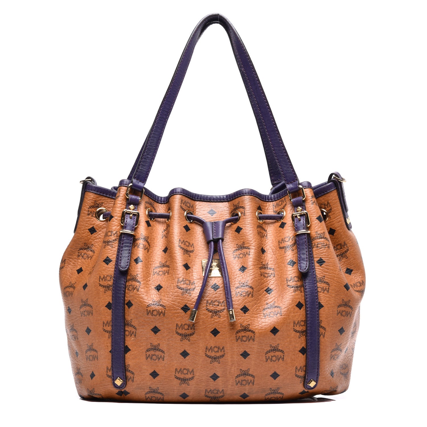 MCM Visetos Drawstring Shopper Cognac Purple 1 of 9
