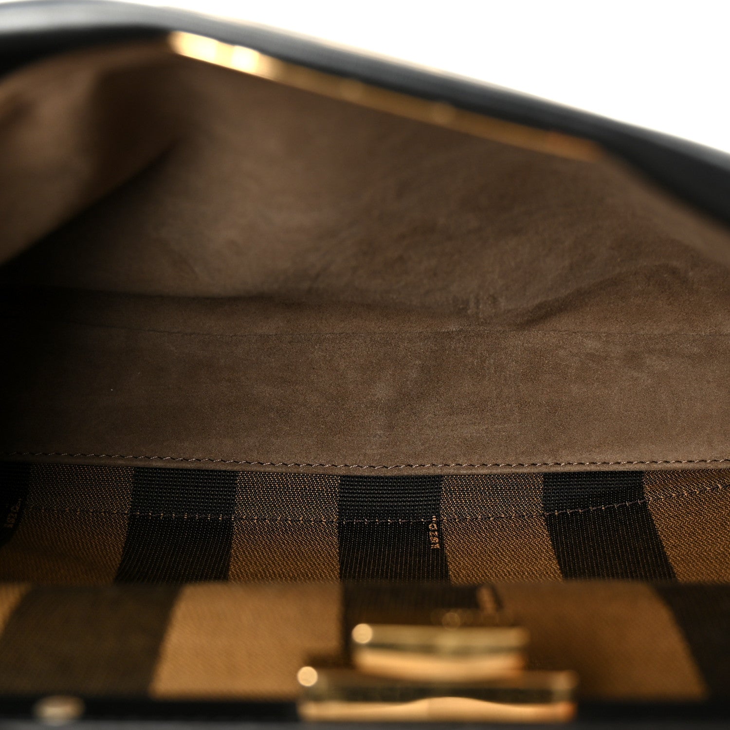 Fendi Vitello Morgan Fabric Jacquard Pequin Medium Peekaboo Iconic Satchel Black Tobacco 5 of 11