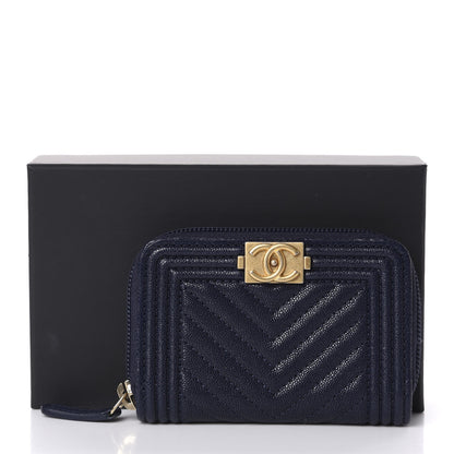 Chanel Caviar Chevron Quilted Boy Zip Around Coin Purse Wallet Navy Blue 8 of 8