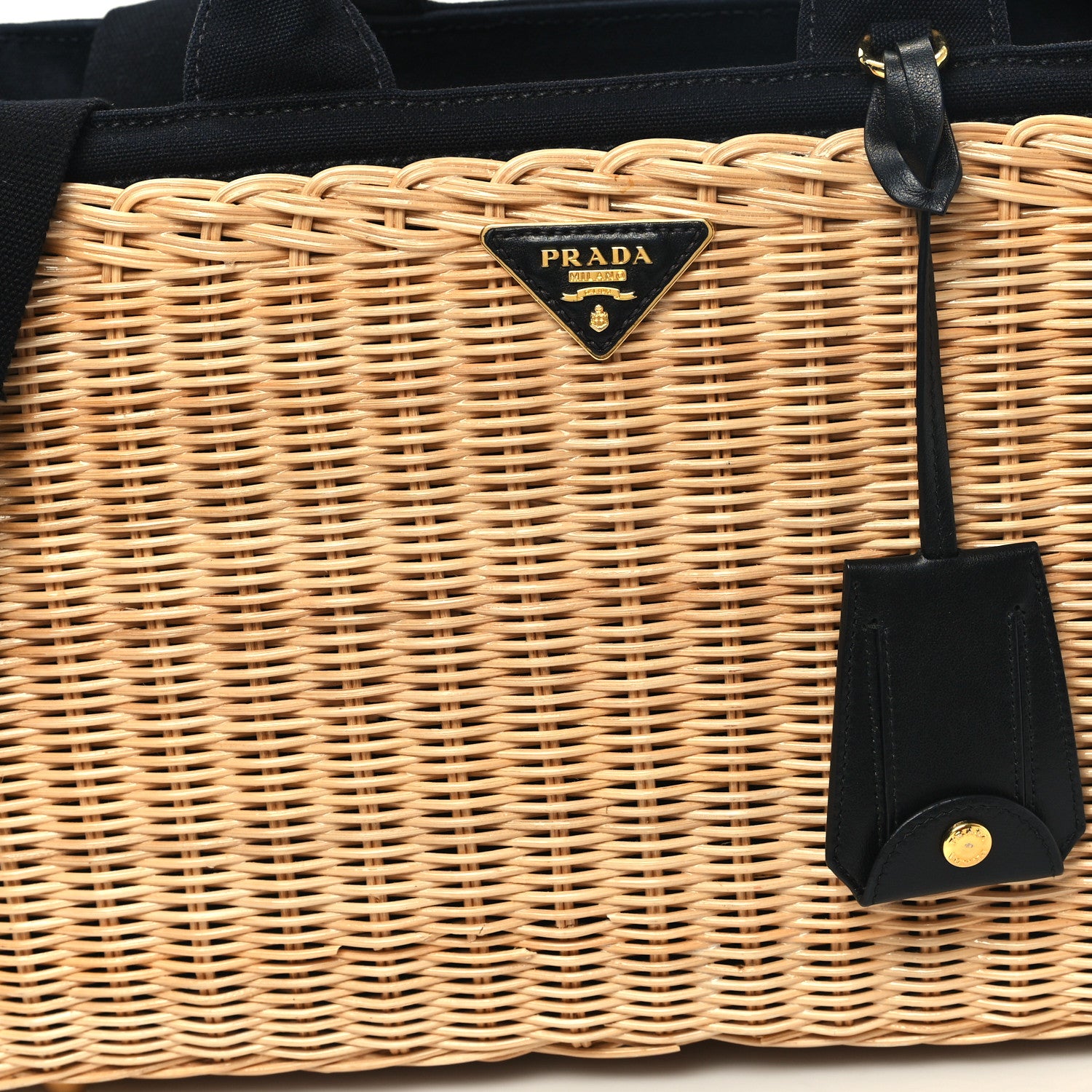 Prada Wicker Canvas Large Tote Naturale Black 7 of 14