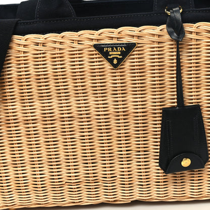 Prada Wicker Canvas Large Tote Naturale Black 7 of 14