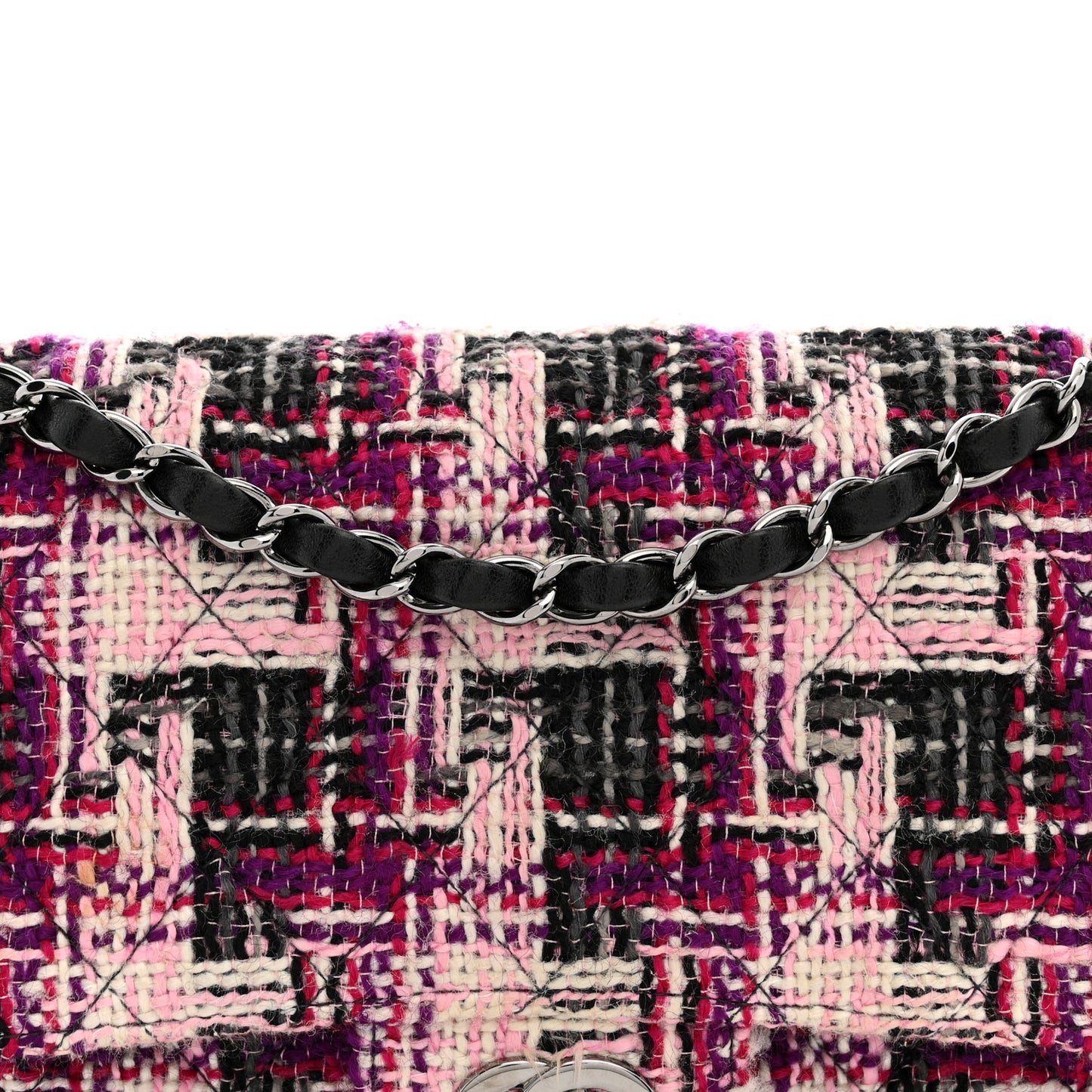 Tweed Quilted Medium Double Flap Pink Black