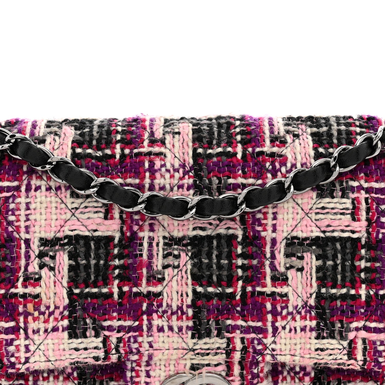 Chanel Tweed Quilted Medium Double Flap Pink Black 8 of 12