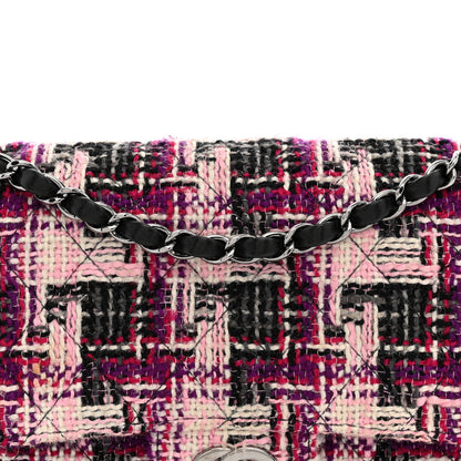 Chanel Tweed Quilted Medium Double Flap Pink Black 8 of 12