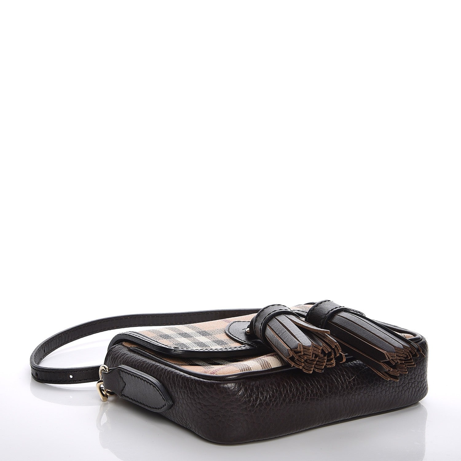 Burberry Haymarket Check Mini Tassel Crossbody Bag Chocolate 3 of 9