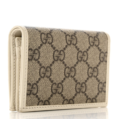 Gucci GG Supreme Monogram Azalea Calfskin Horsebit 1955 Card Case Wallet Beige Ebony Mystic White 3 of 9