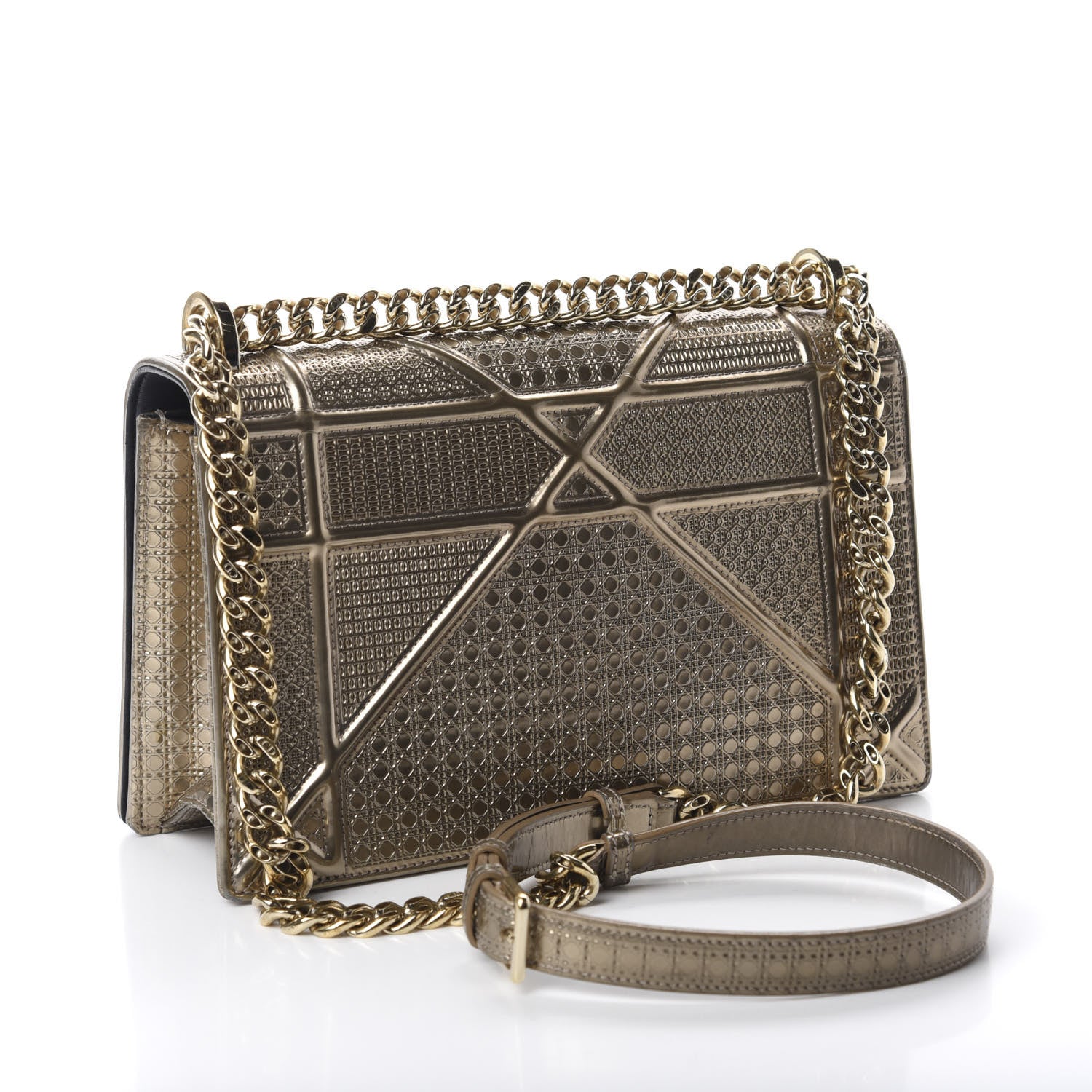 Christian Dior Metallic Patent Micro-Cannage Medium Diorama Flap Bag Gold 3 of 9