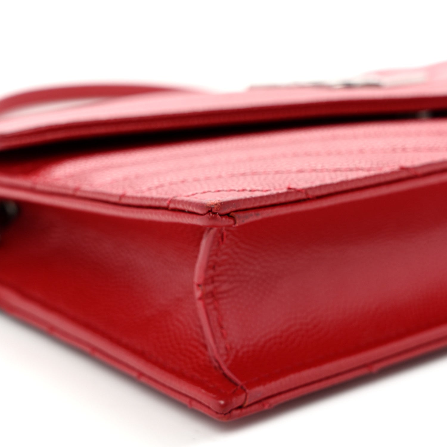 Saint Laurent Grain De Poudre Matelasse Chevron Monogram Envelope Chain Wallet  New Red 9 of 10