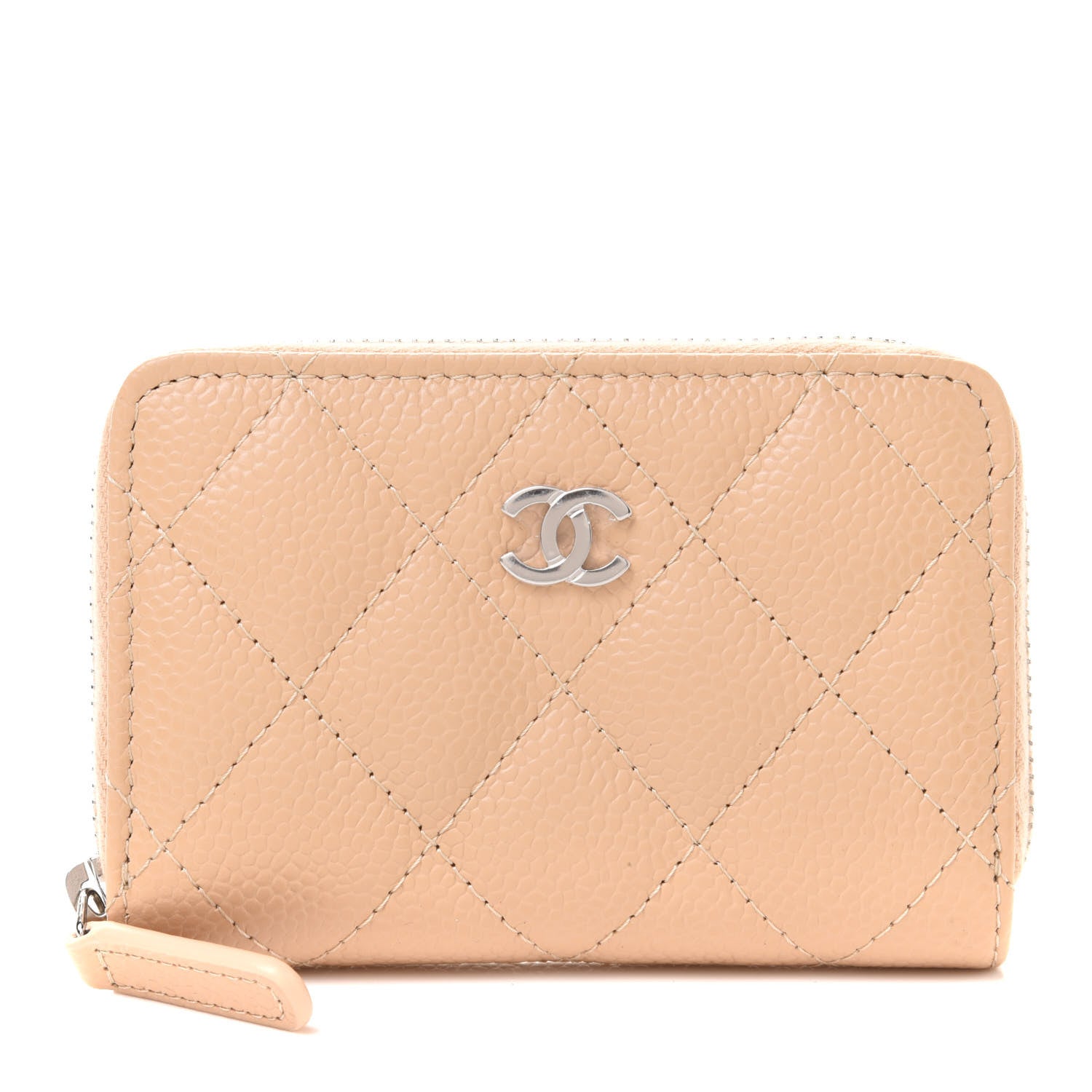 Chanel Caviar Quilted Zip Around Coin Purse Beige 1 of 9