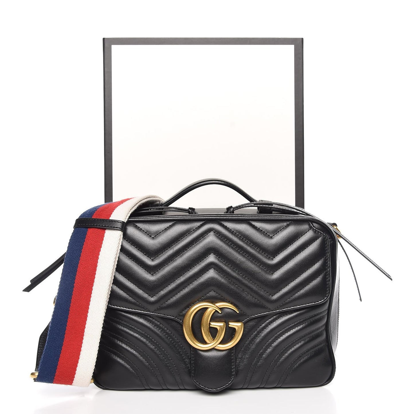Calfskin Matelasse Sylvie Web Small GG Marmont Top Handle Shoulder Bag Black
