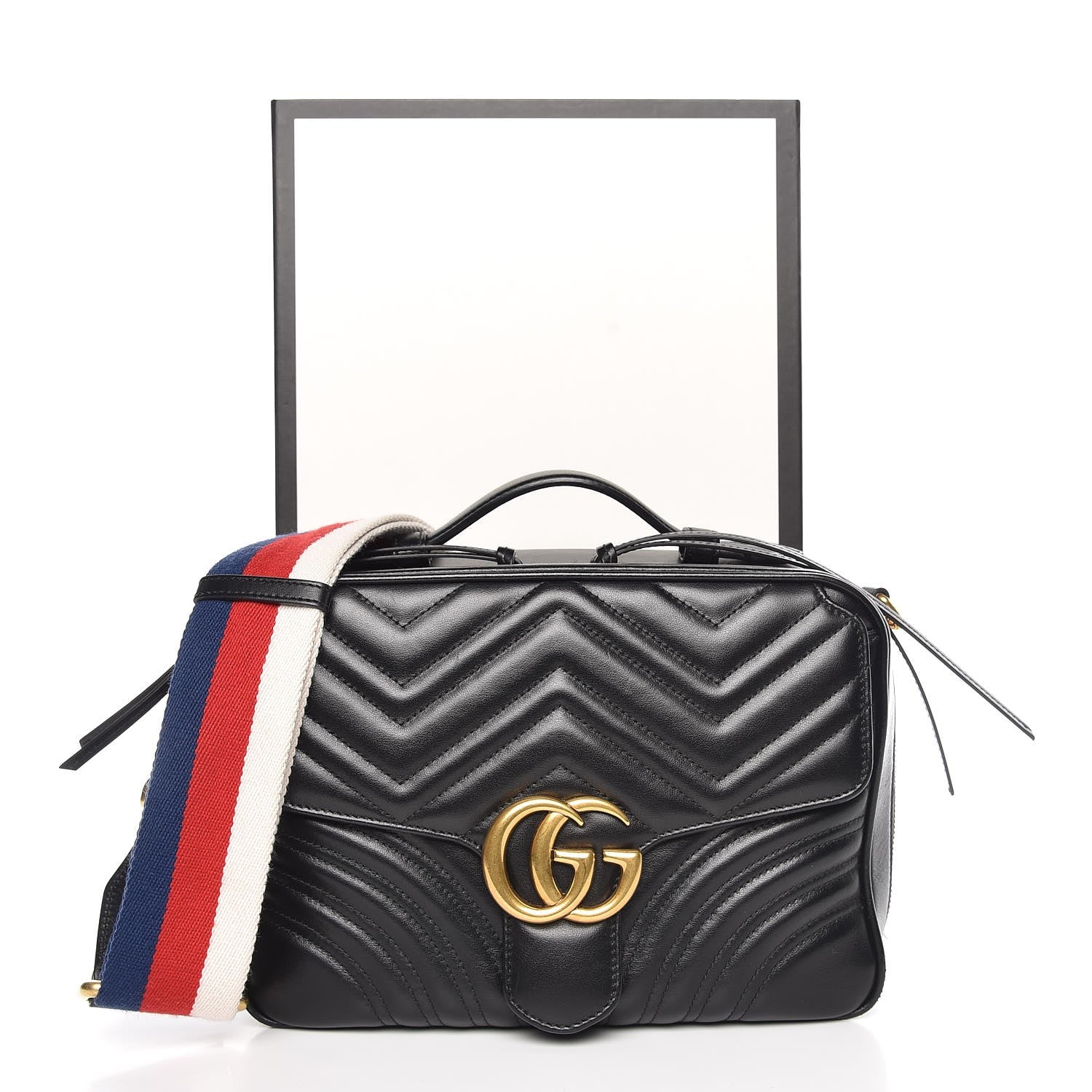 Gucci Calfskin Matelasse Sylvie Web Small GG Marmont Top Handle Shoulder Bag Black 8 of 8