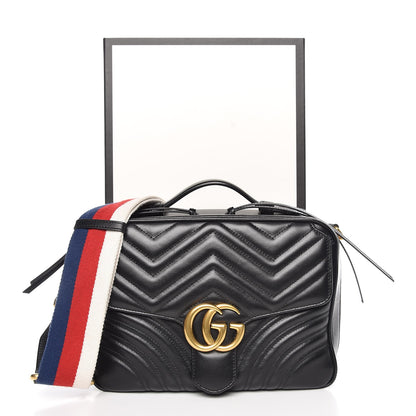 Gucci Calfskin Matelasse Sylvie Web Small GG Marmont Top Handle Shoulder Bag Black 8 of 8