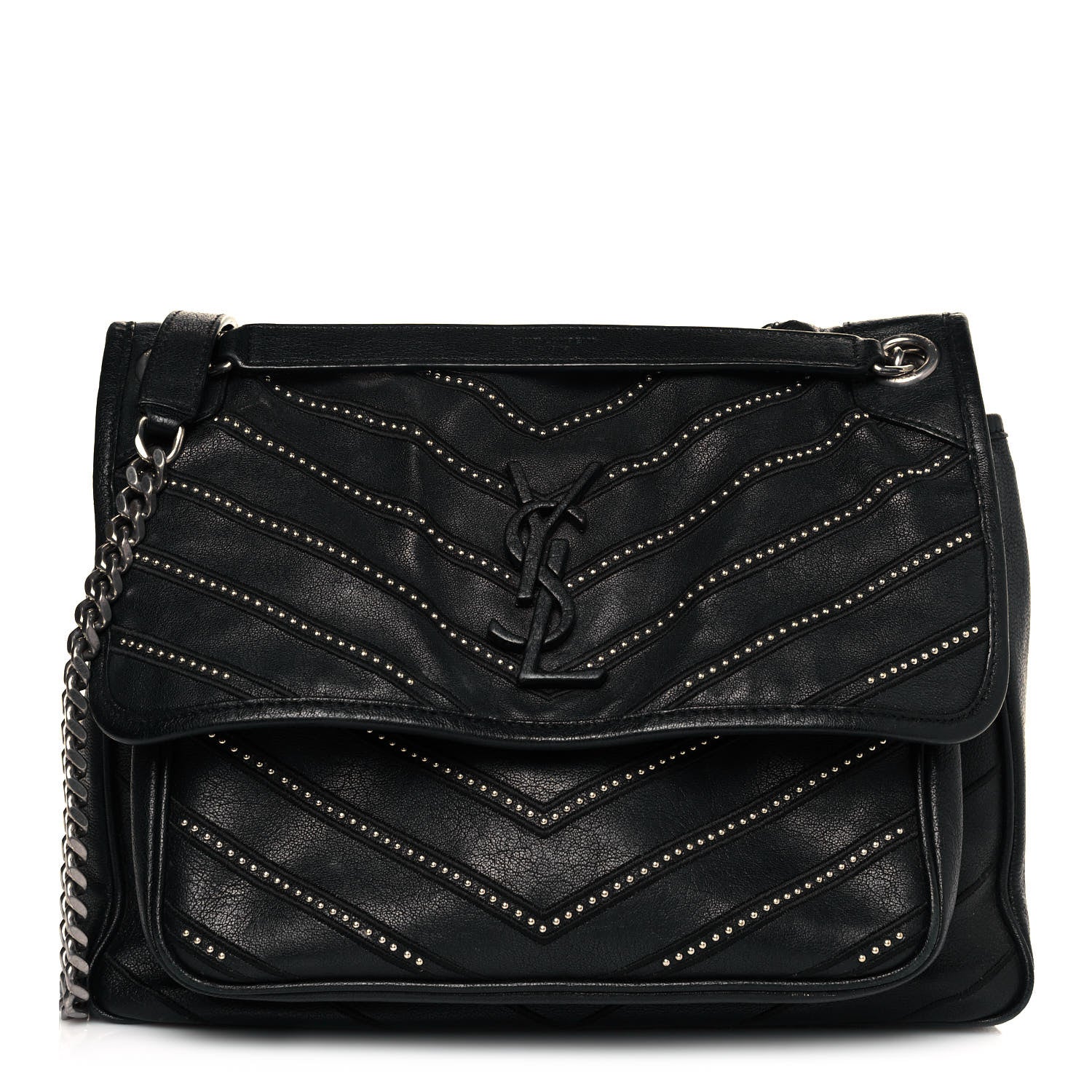 Saint Laurent Calfskin Matelasse Monogram Microstud Medium Niki Chain Satchel Black 1 of 10