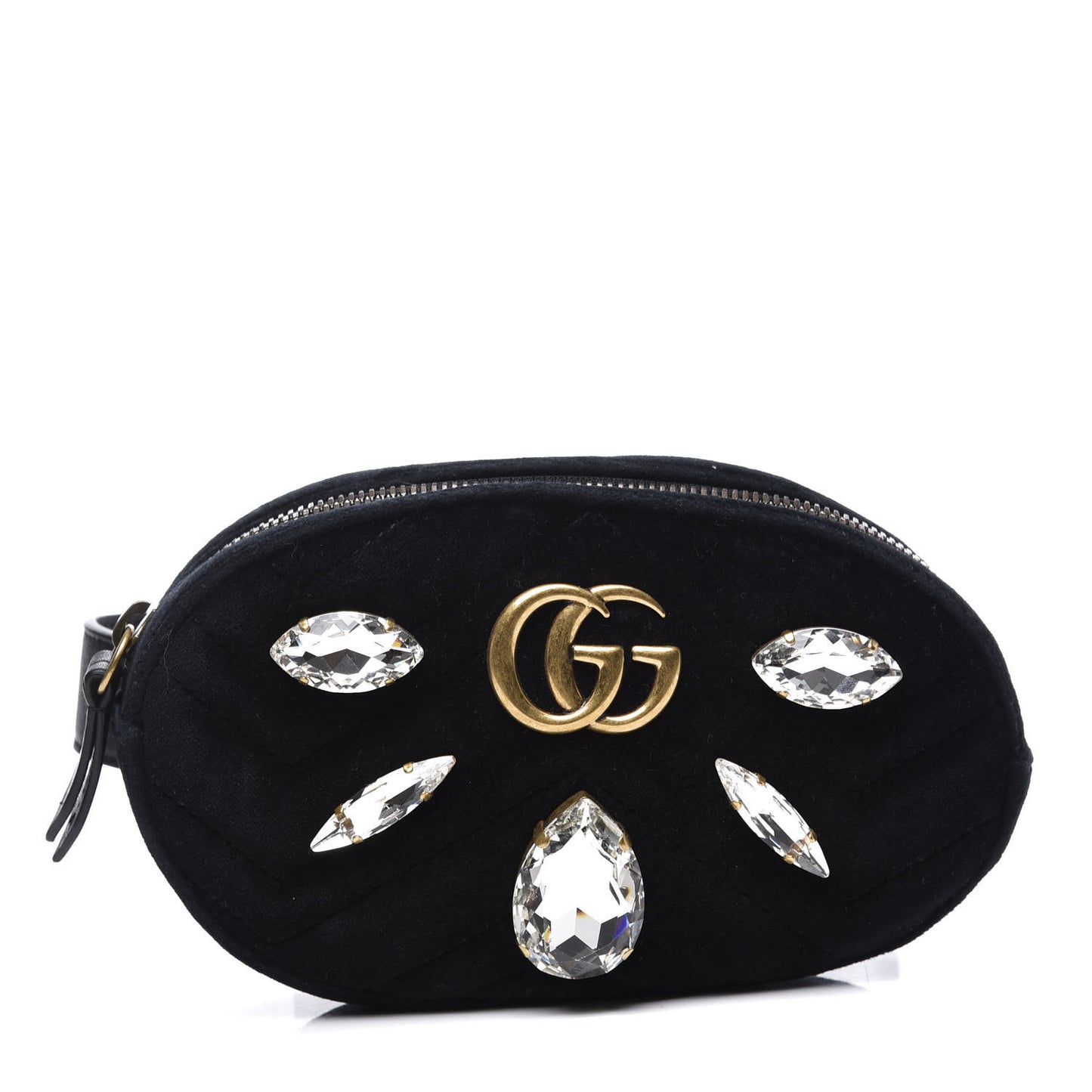 Velvet Matelasse Marquise Crystals GG Marmont Belt Bag 85 34 Black