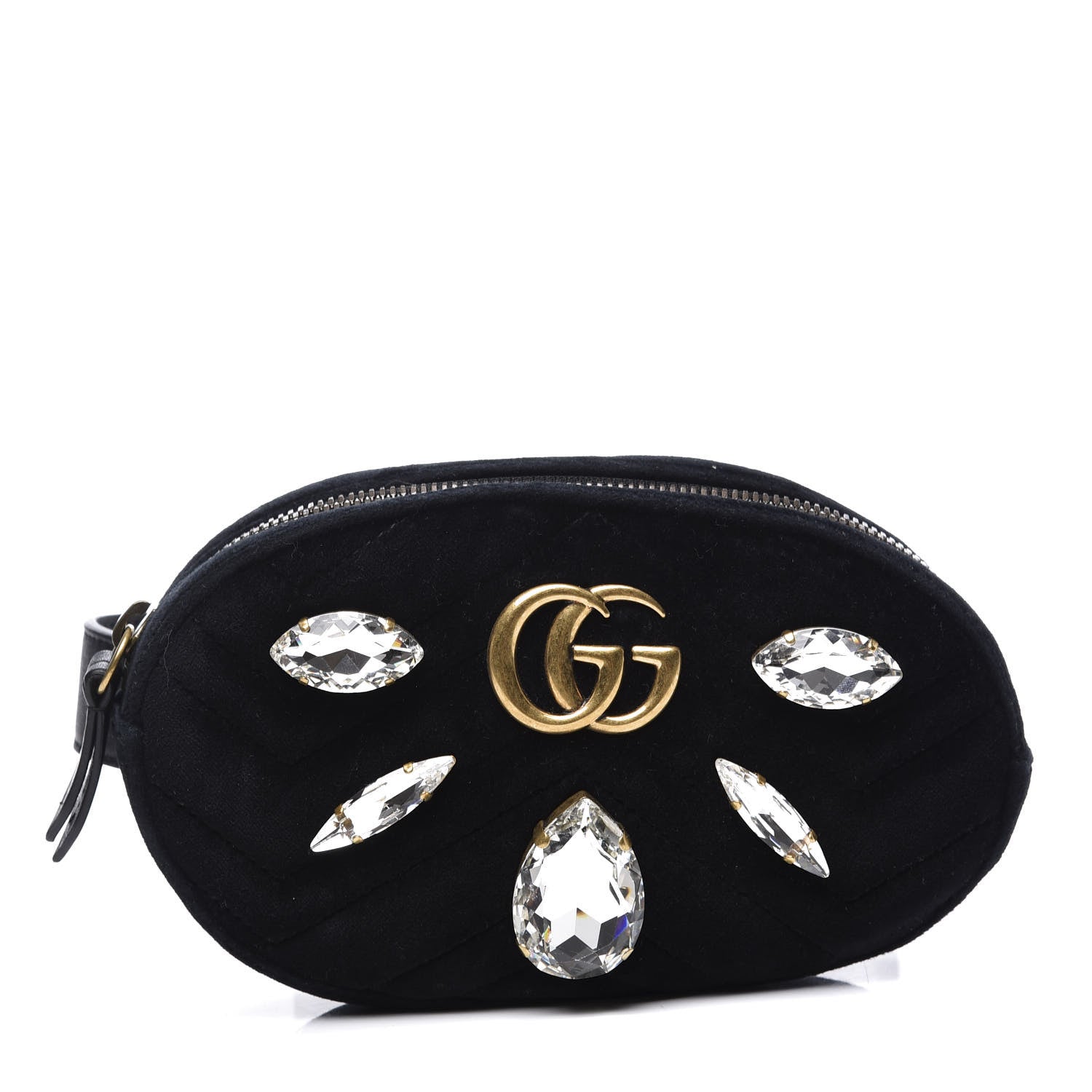 Gucci Velvet Matelasse Marquise Crystals GG Marmont Belt Bag 85 34 Black 1 of 14