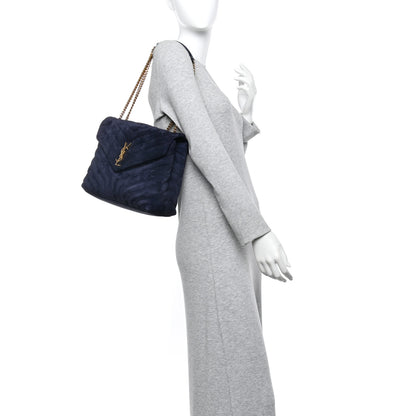 Saint Laurent Suede Calfskin Y Quilted Monogram Medium Loulou Chain Satchel Deep Marine 2 of 12