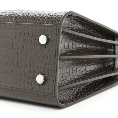 Saint Laurent Calfskin Crocodile Embossed Baby Sac De Jour Dark Brown 9 of 13