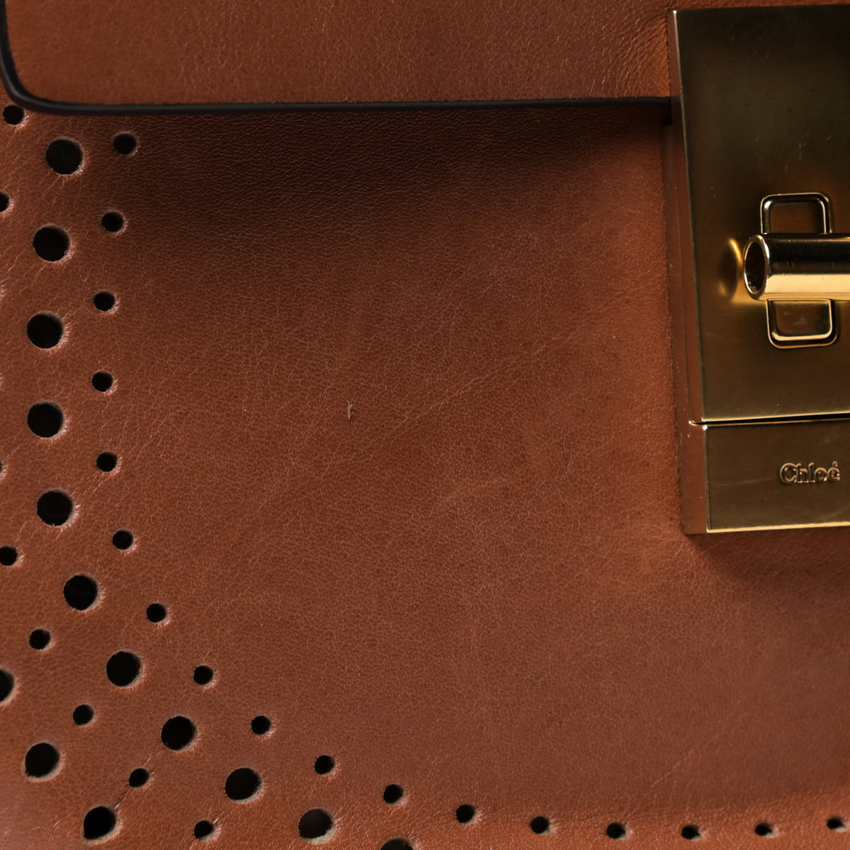 Calfskin Perforated Mini Drew Shoulder Bag Caramel